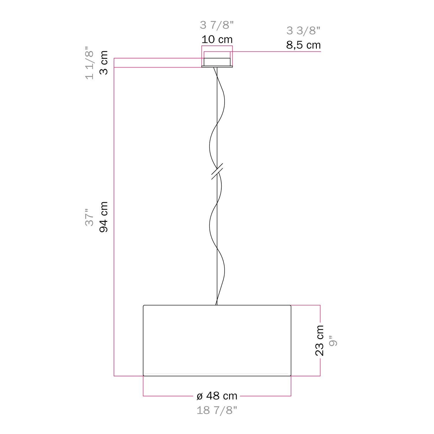 Lampada a sospensione con paralume in tessuto Cilindro Medium Lino crudo - Made in Italy Si