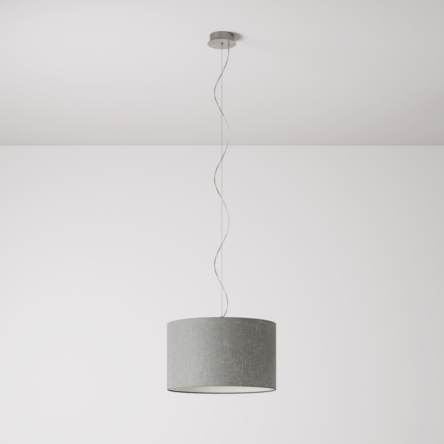 Lampada a sospensione con paralume in tessuto Cilindro Small Camelot grigio chiaro - Made in Italy No