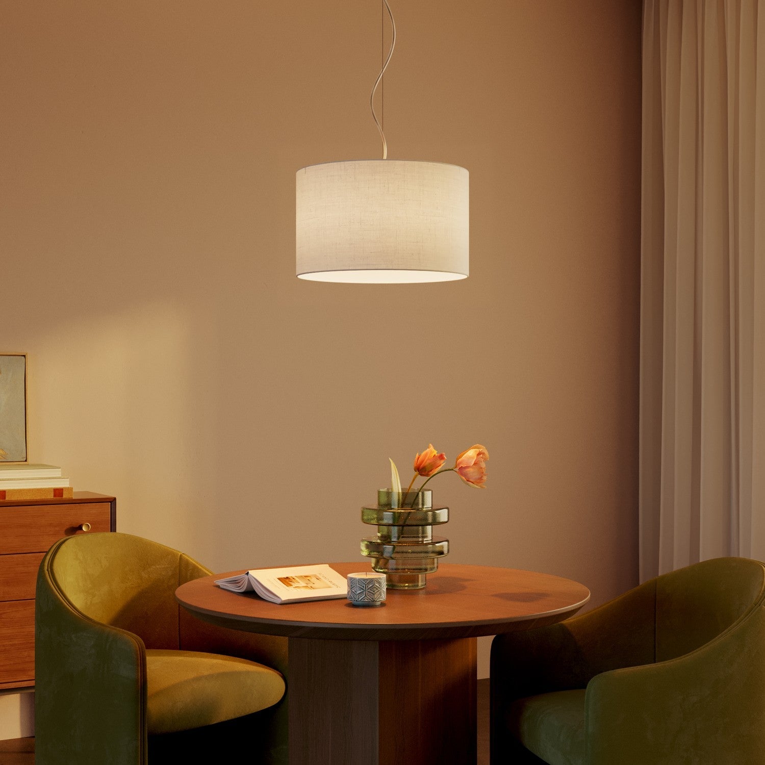 Lampada a sospensione con paralume in tessuto Cilindro Small Lino crudo - Made in Italy No