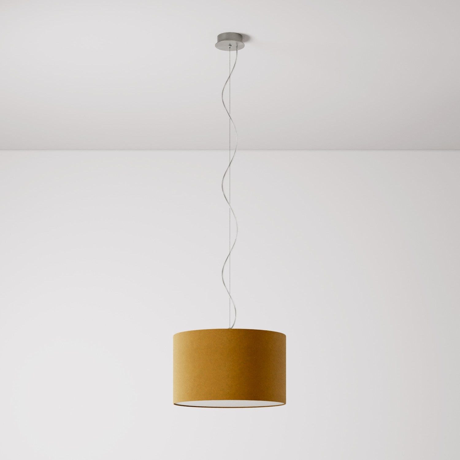 Lampada a sospensione con paralume in tessuto Cilindro Small - Made in Italy - Lana Senape Si