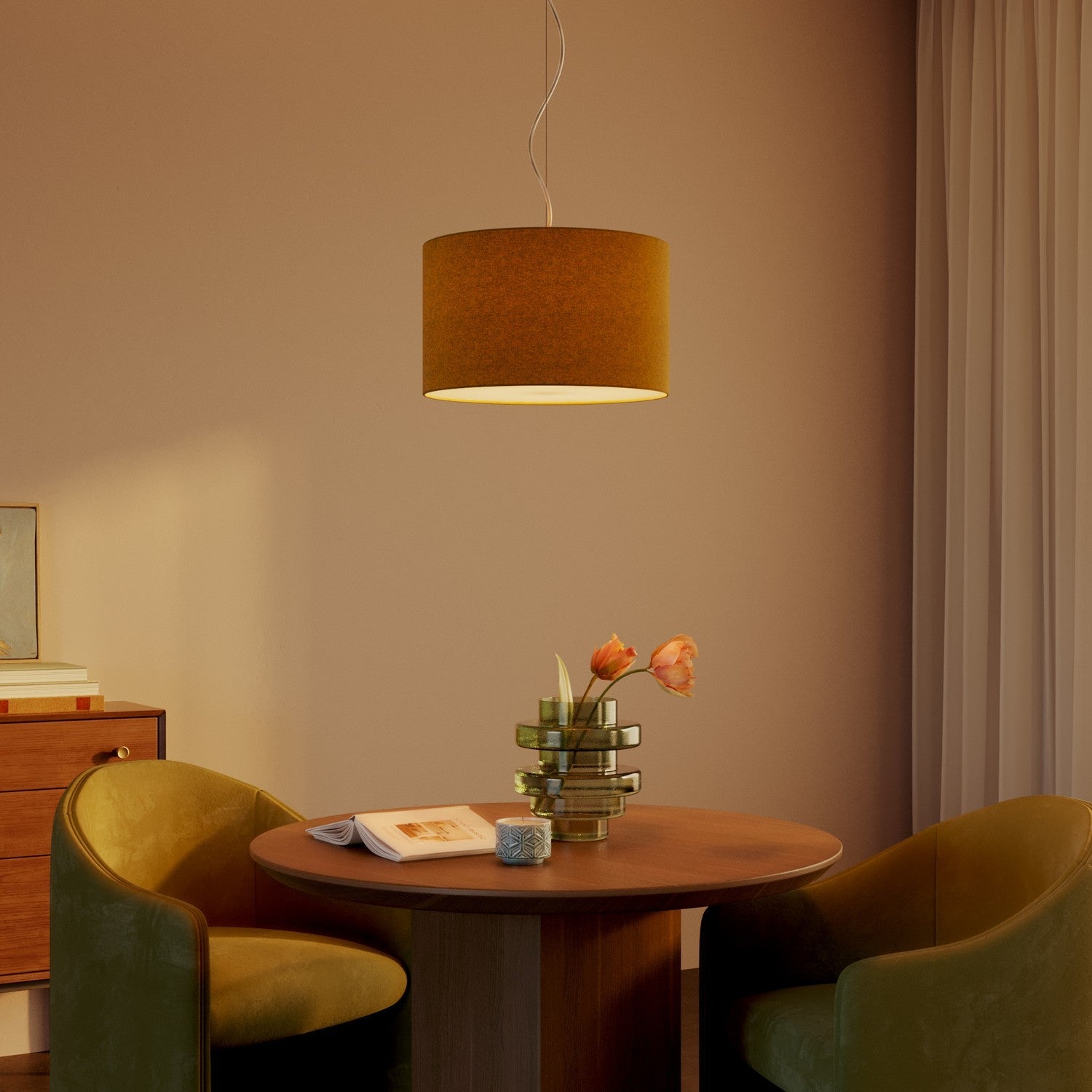 Lampada a sospensione con paralume in tessuto Cilindro Small - Made in Italy - Lana Senape Si