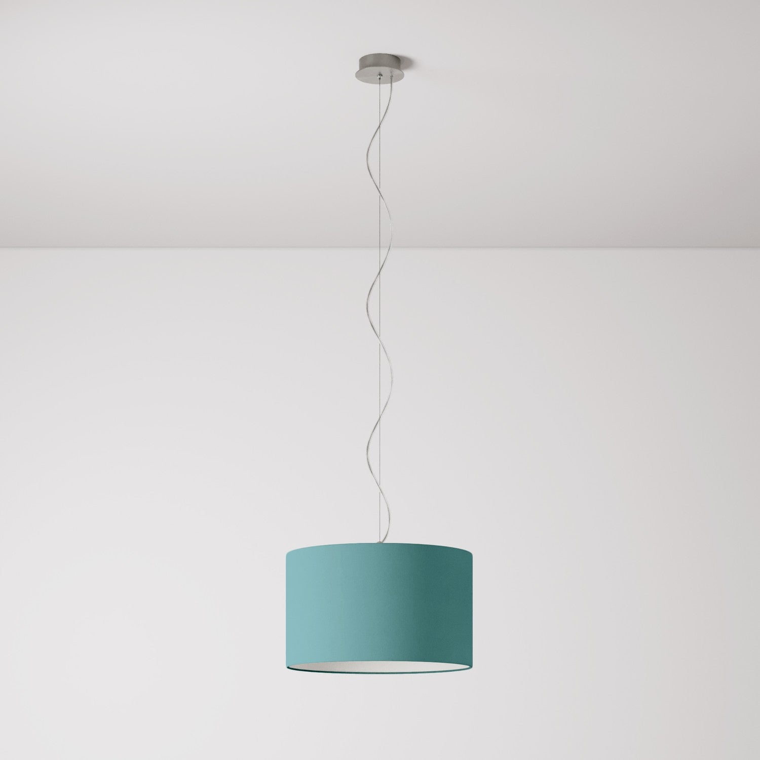 Lampada a sospensione con paralume in tessuto Cilindro Small - Made in Italy - Teletta Verde Dubbio No