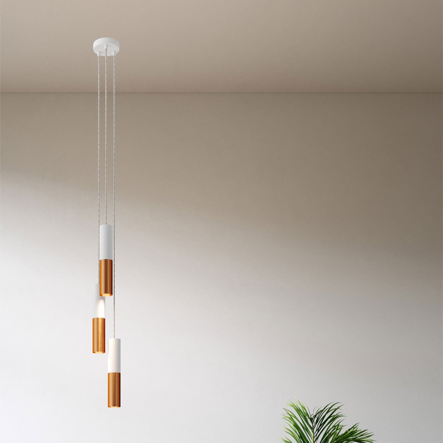 Lampada a sospensione multipla a 3 cadute con paralume in metallo Doppio Tub-E14 - Bianco opaco