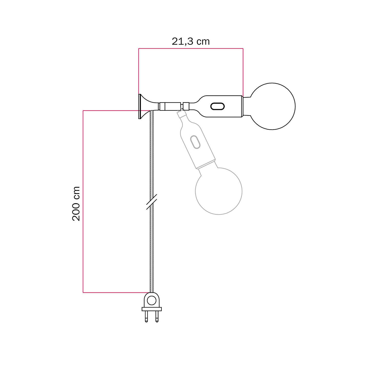 Lampada da parete MAG-Y con snodo e portalampada in silicone con interruttore - Bianco