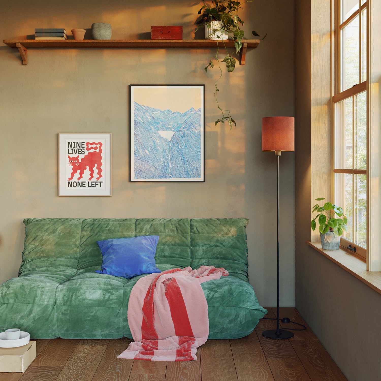 Lampada da terra MAG-Y con base metallica tonda e paralume Cilindro M - Nero