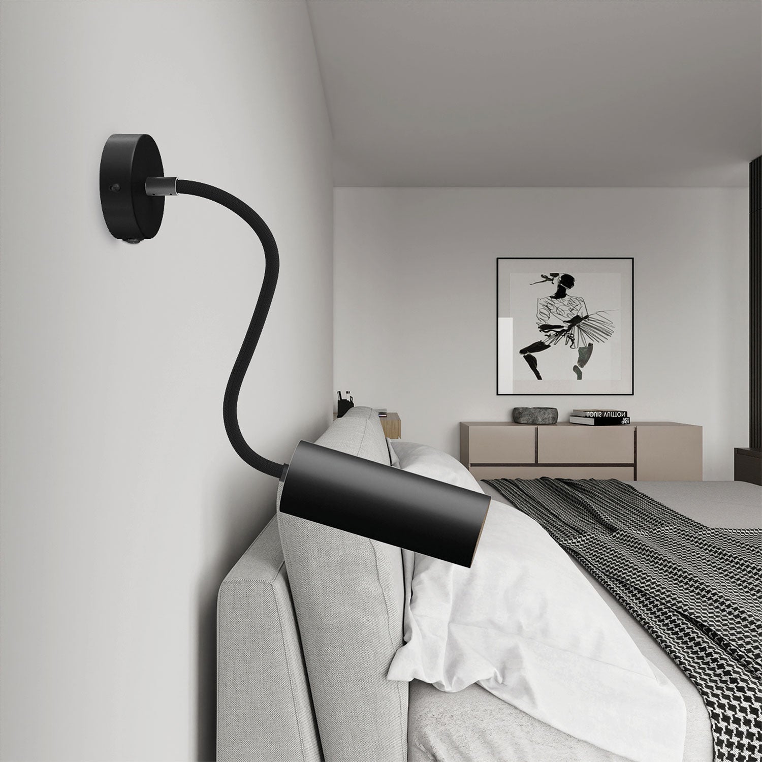 Lampada Fermaluce Flex 30 con mini rosone con interruttore e faretto con paralume Tub-E14 - Nero