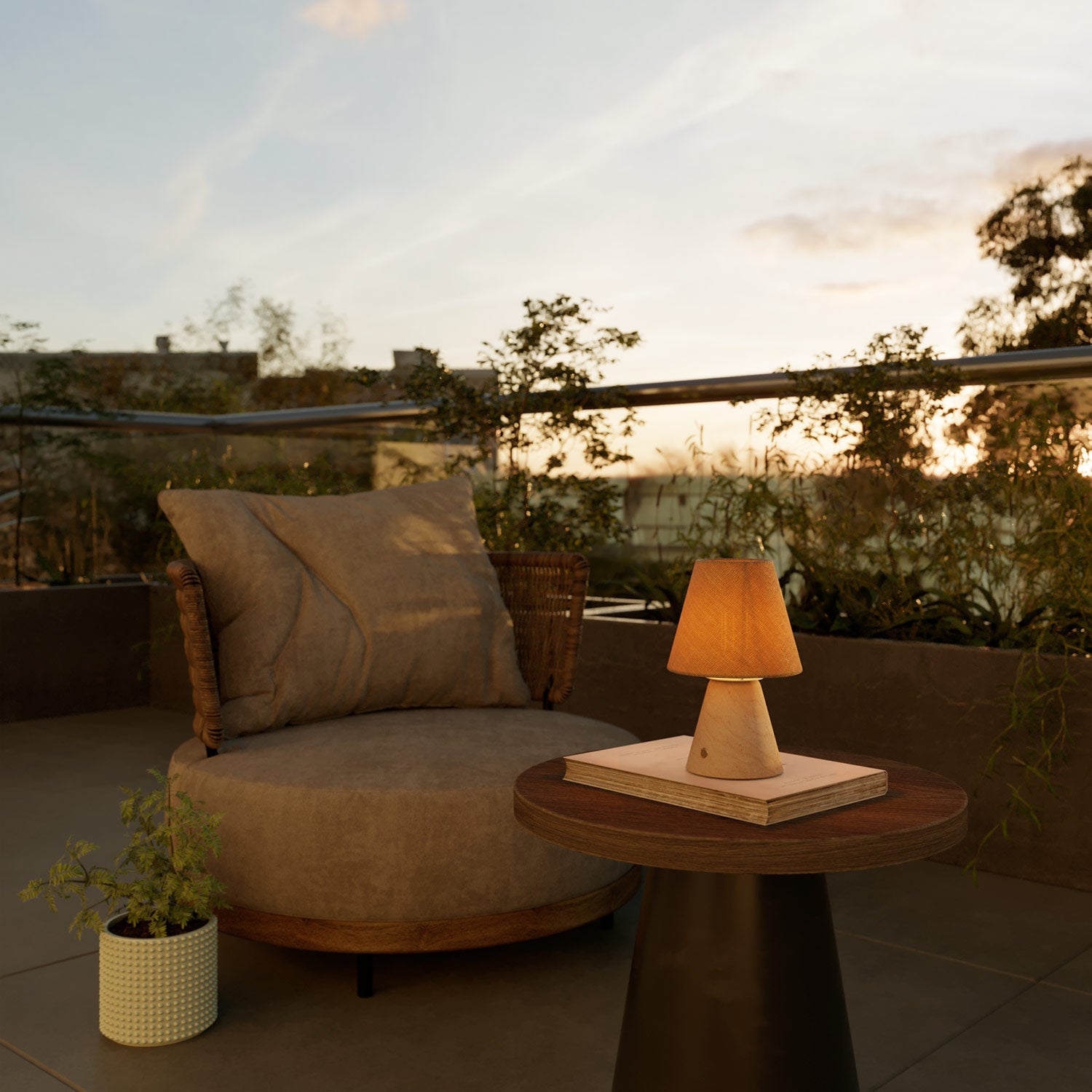 Lampada portatile ricaricabile Cabless11 con lampadina a goccia e paralume - Neutro