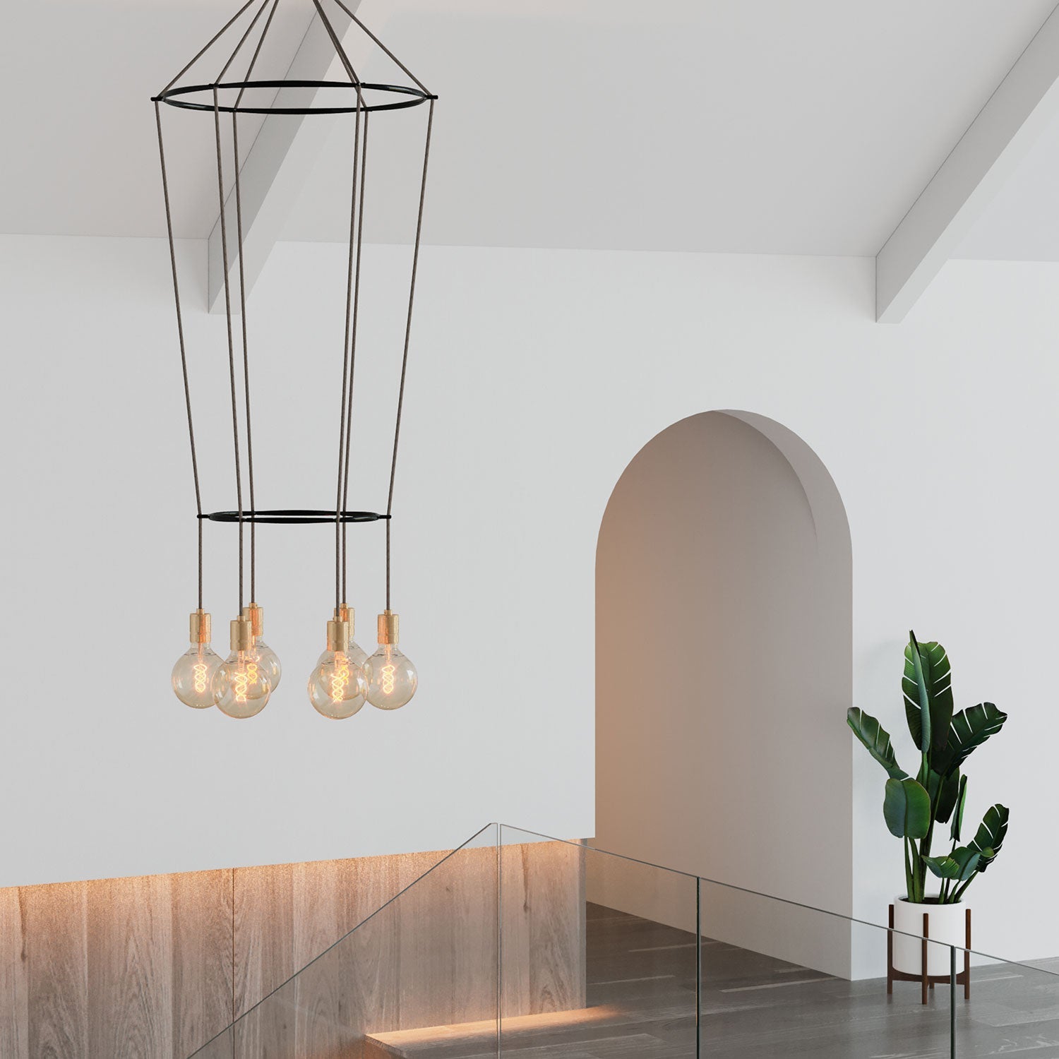 Lampadario 2 Cage a 6 cadute Globo - Ottone