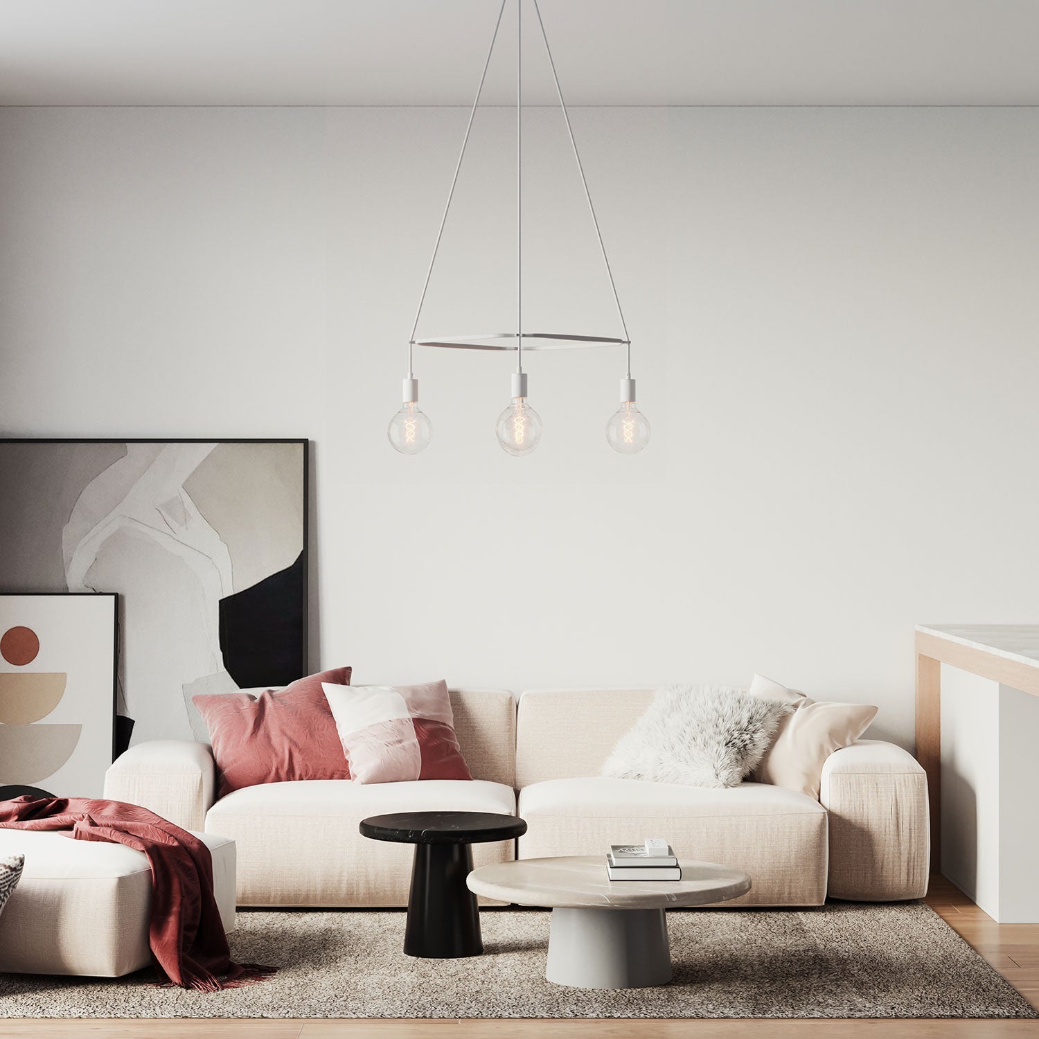 Lampadario Cage a 4 cadute Globo - Bianco opaco