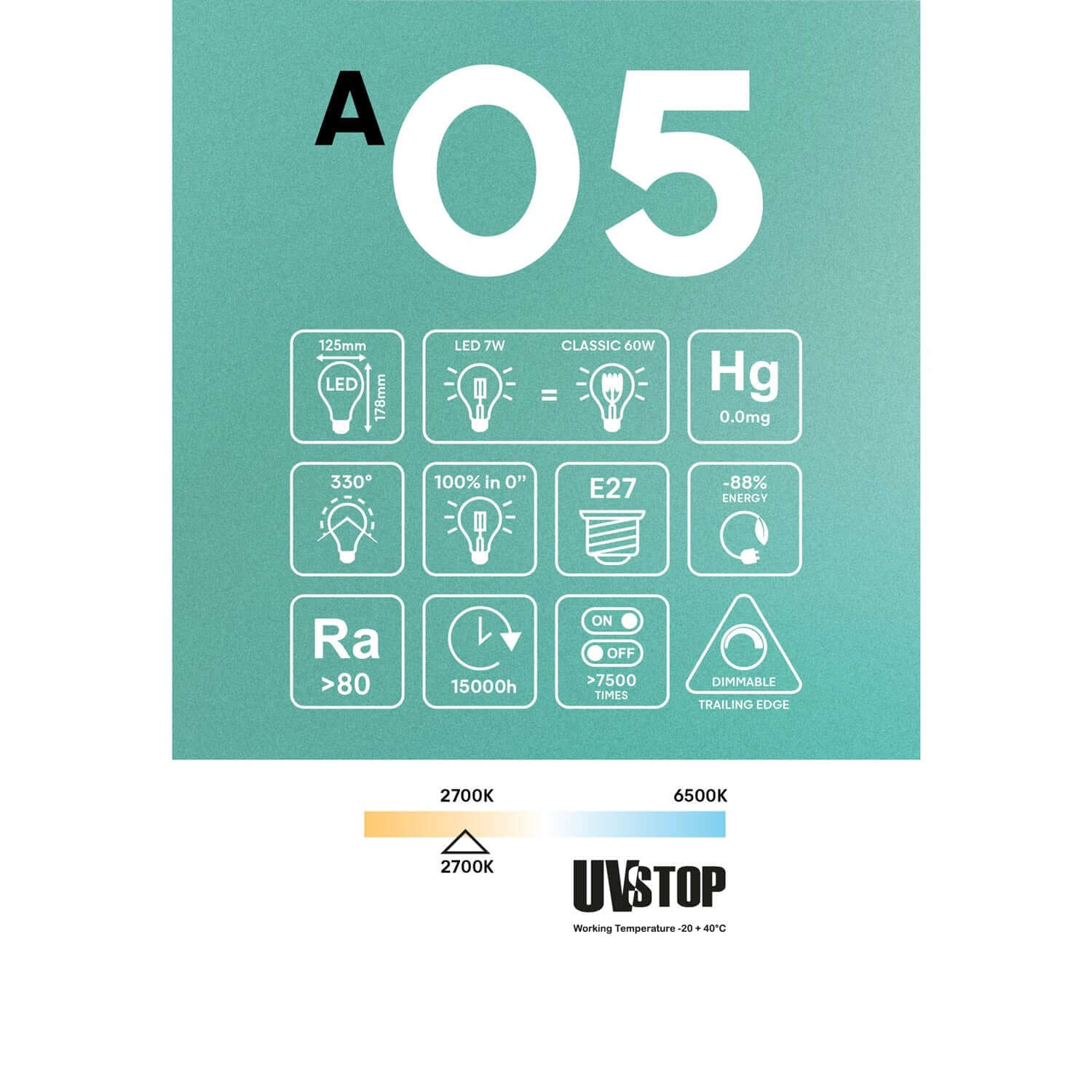 Lampadina LED Mezza Sfera Argento Globo G125 7W 650Lm E27 2700K Dimmerabile - A05