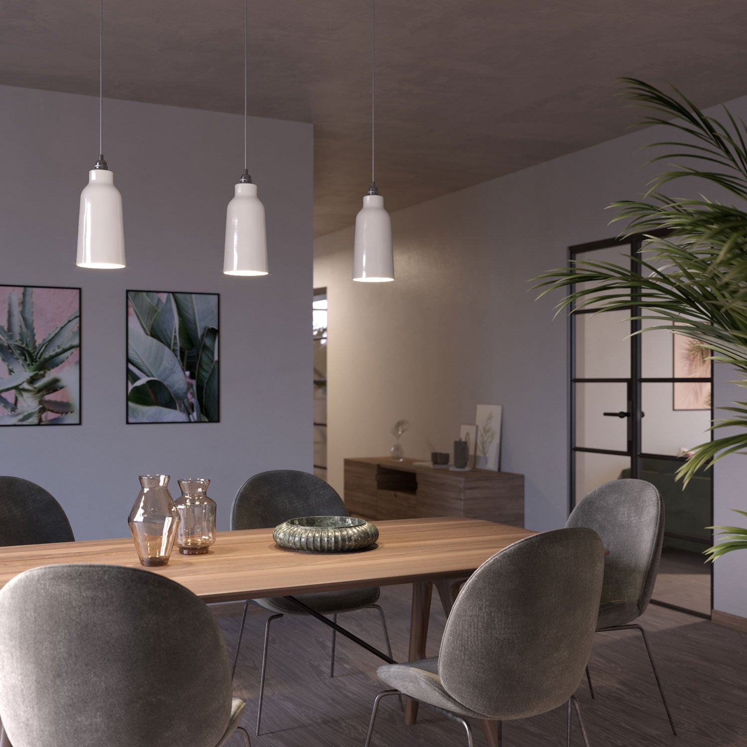 Paralume Bottiglia in ceramica, collezione Materia - Made in Italy - Bianco lucido - Creative Cables