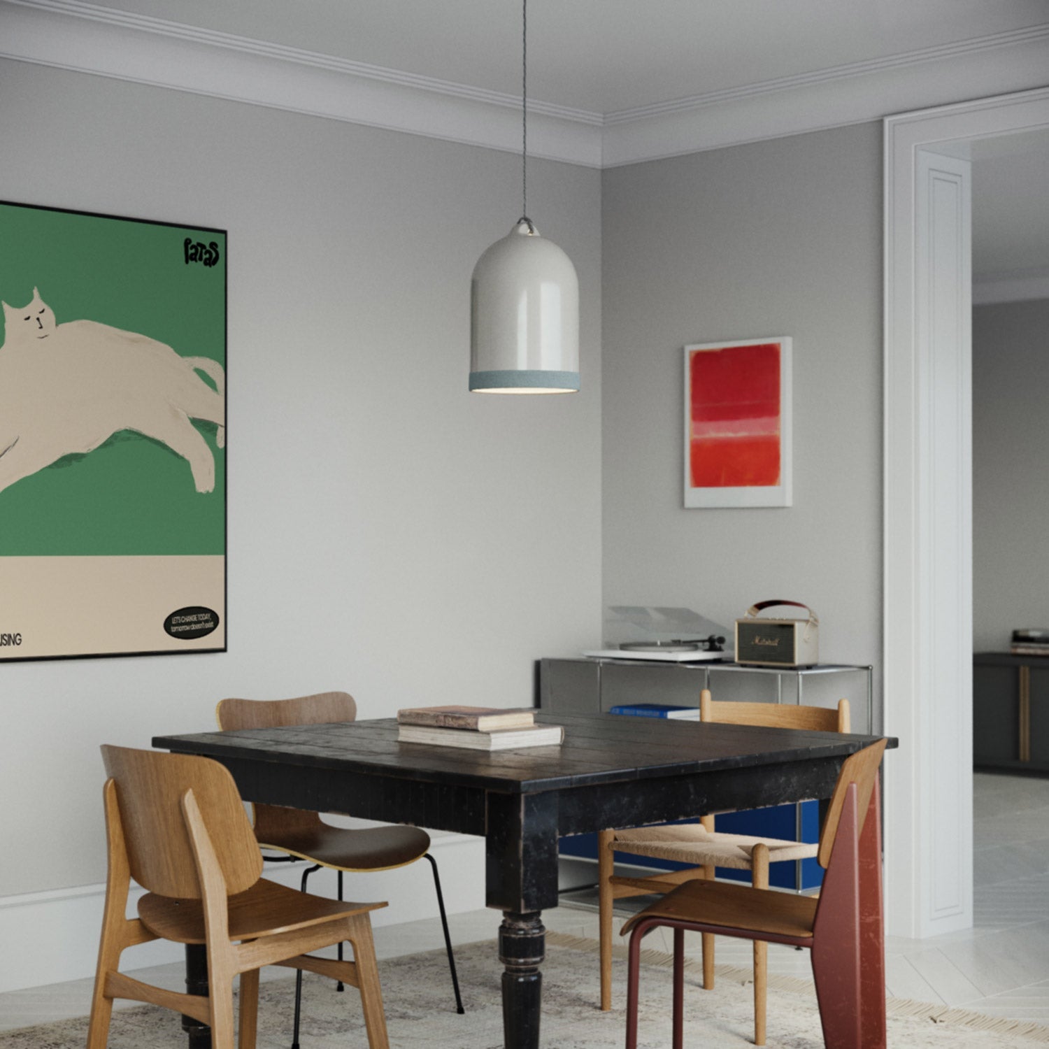 Paralume Campana XL bicolore in ceramica Bianco e Azzurro, collezione Materia - Made in Italy