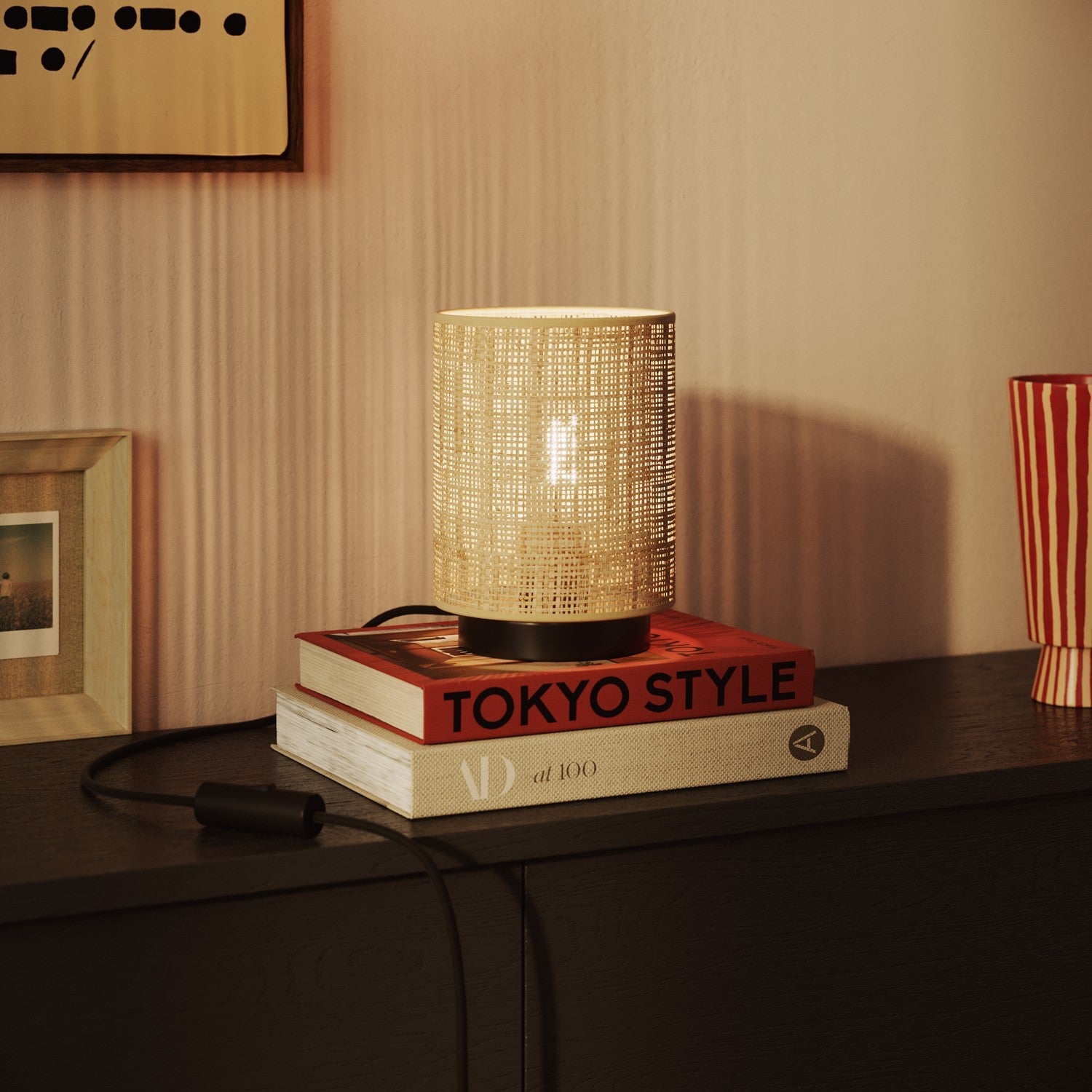 Paralume Cilindro in tessuto con attacco E27 - 100% Made in Italy - Rafia naturale