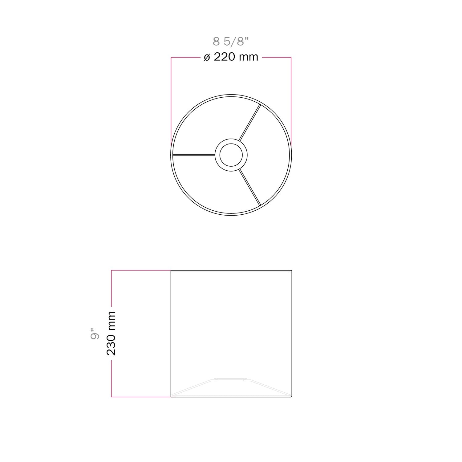 Paralume Cilindro M in tessuto con attacco E27 - Made in Italy - Cinette nero interno Oro