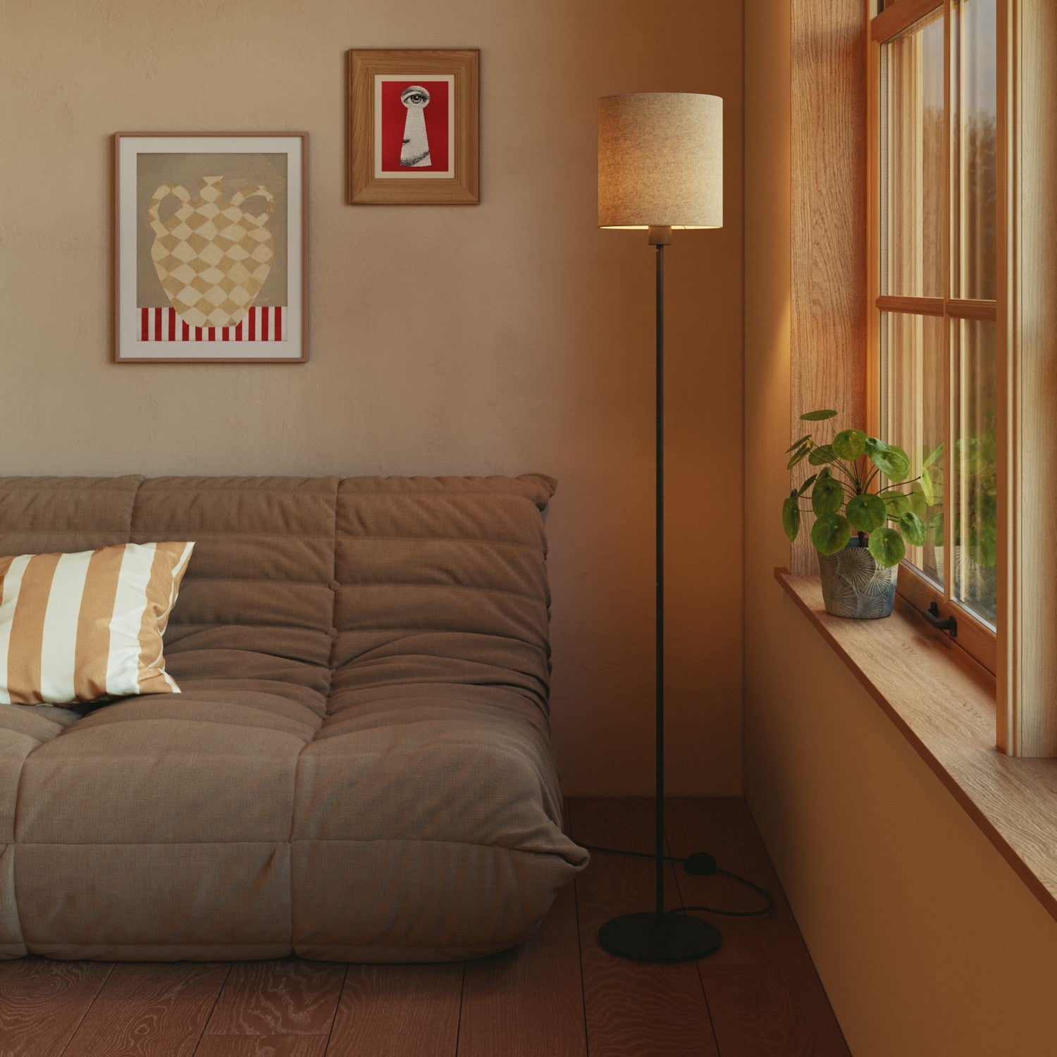 Paralume Cilindro M in tessuto con attacco E27 - Made in Italy - Lana Beige