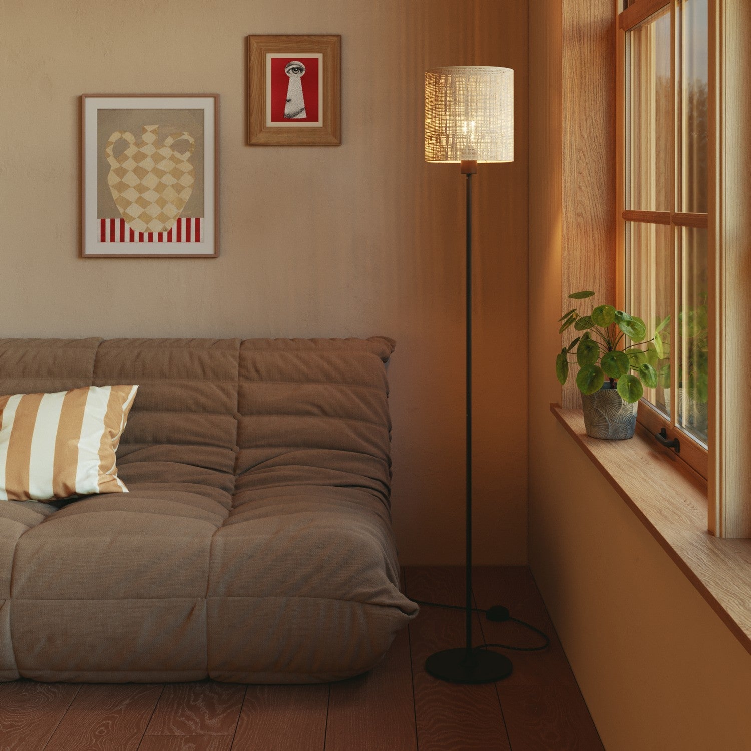 Paralume Cilindro M in tessuto con attacco E27 - Made in Italy - Raphia