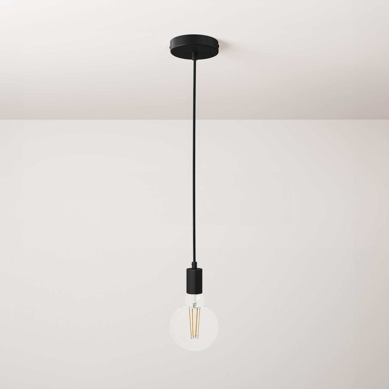 Pendant lamp with textile cable and monochrome metal details - Black