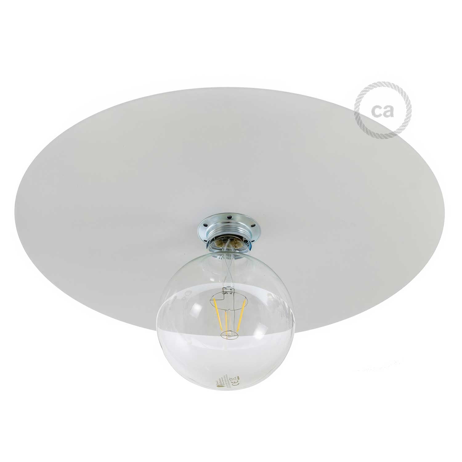 Piatto Ellepì oversize in ferro verniciato per lampade a sospensione, diametro 40 cm - Made in Italy - Bianco - Creative Cables