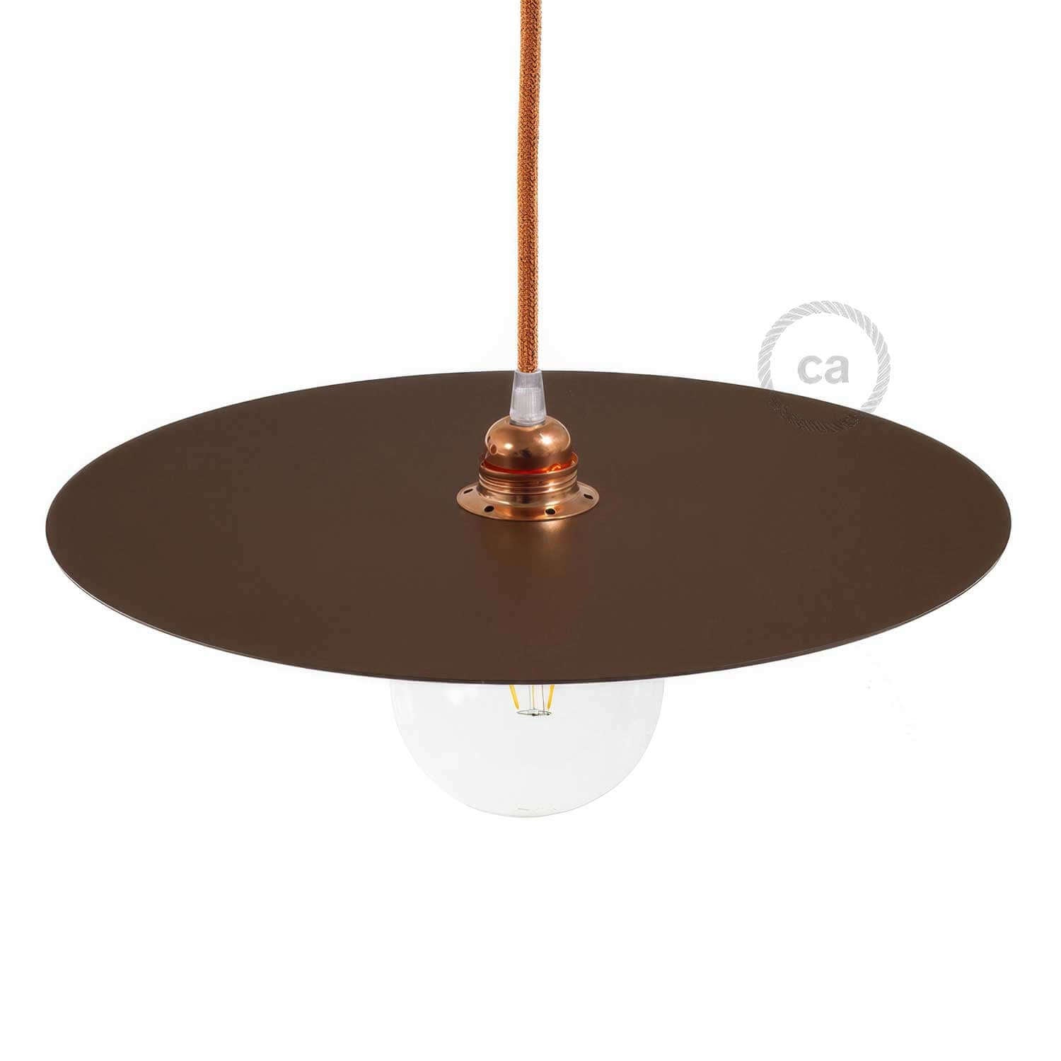 Piatto Ellepì oversize in ferro verniciato per lampade a sospensione, diametro 40 cm - Made in Italy - Effetto corten
