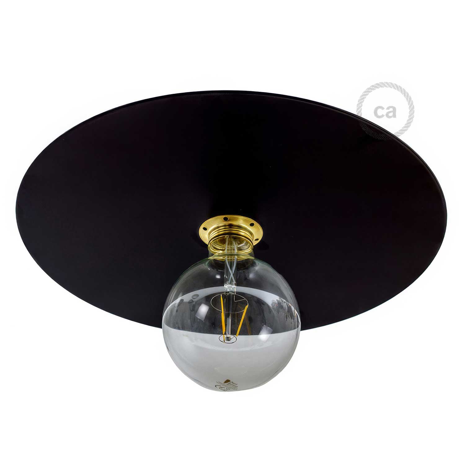 Piatto Ellepì oversize in ferro verniciato per lampade a sospensione, diametro 40 cm - Made in Italy - Nero - Creative Cables