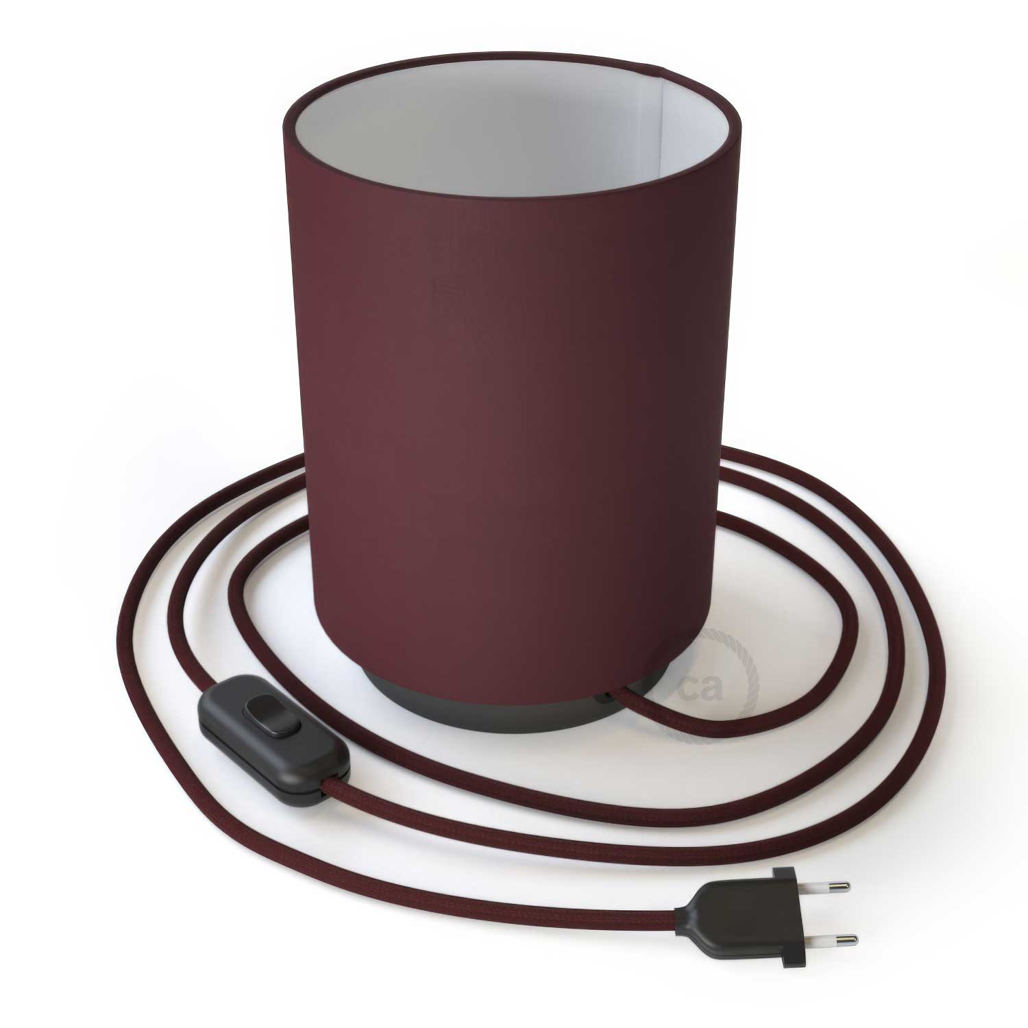 Posaluce in metallo con paralume Cilindro Teletta Bordeaux - Teletta bordeaux - Creative Cables