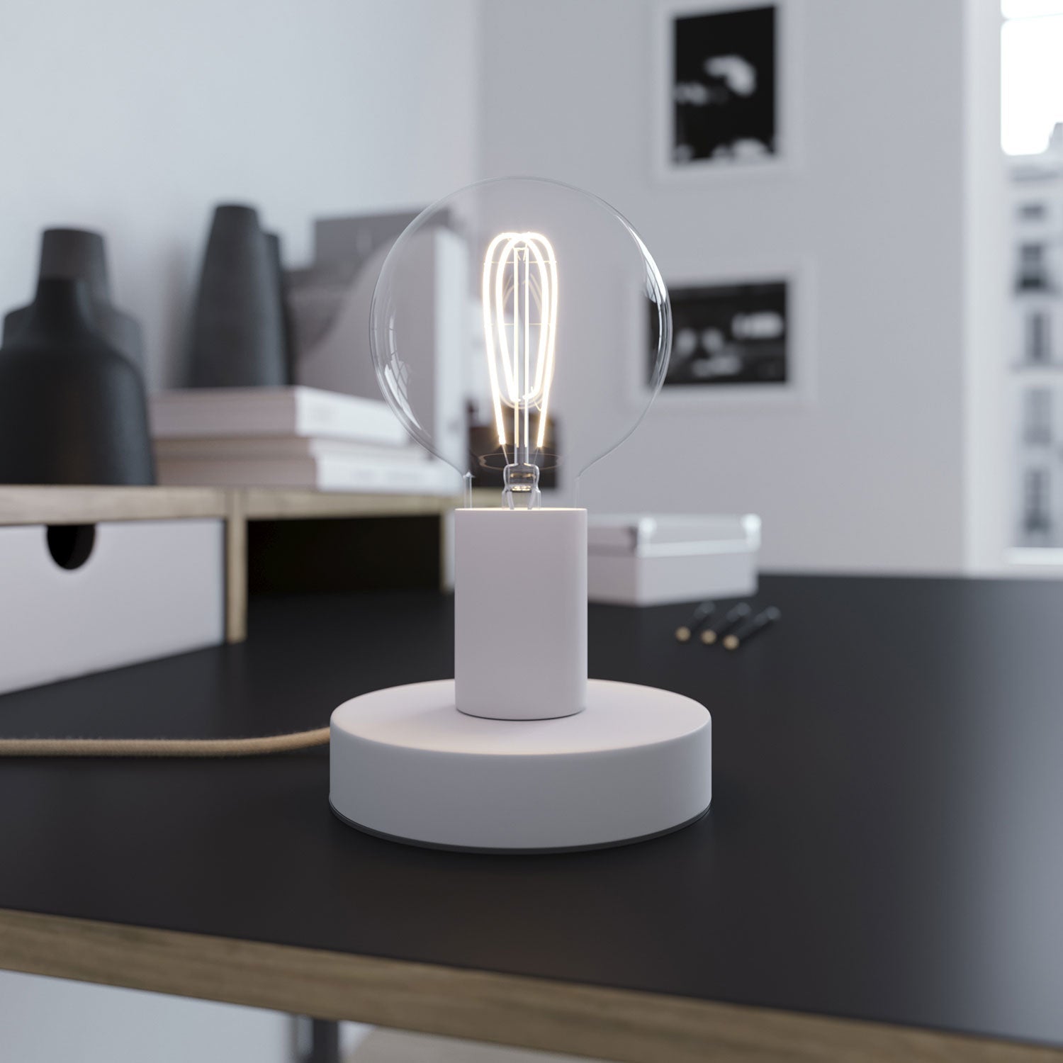 Posaluce - Lampada da tavolo in metallo - Bianco opaco - Creative Cables