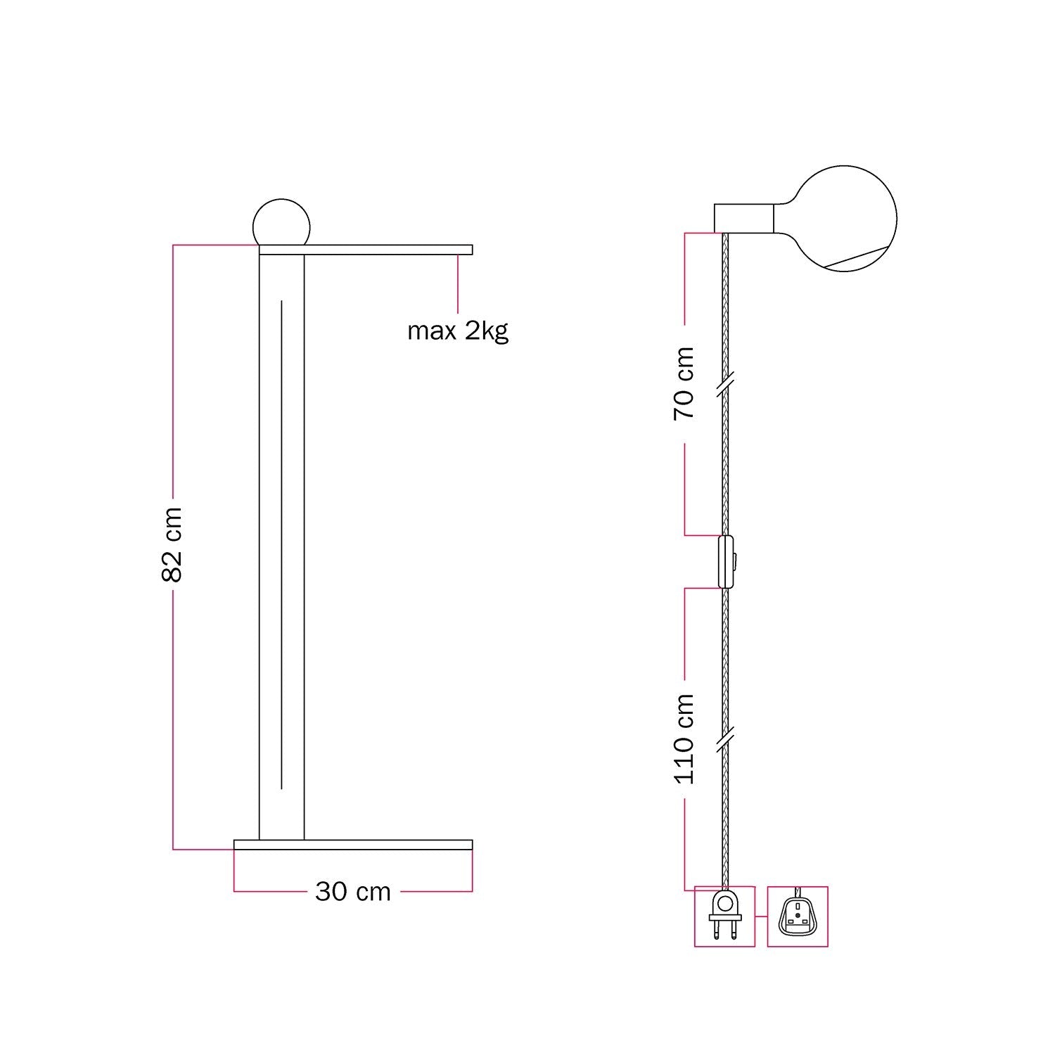 Rocco - Lampada da terra con spina UK e lampadina Camo - Arancione