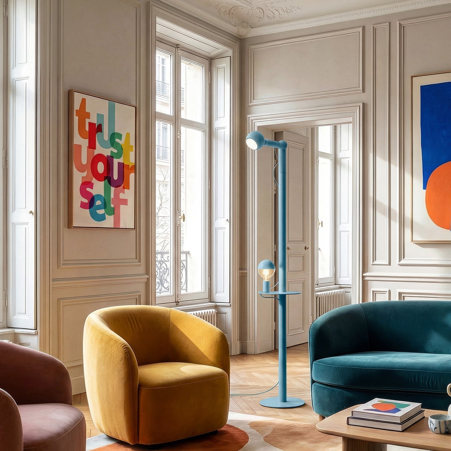 Rocco XXL - Lampada da terra con spina UK e lampadina Maria e Camo - Blu