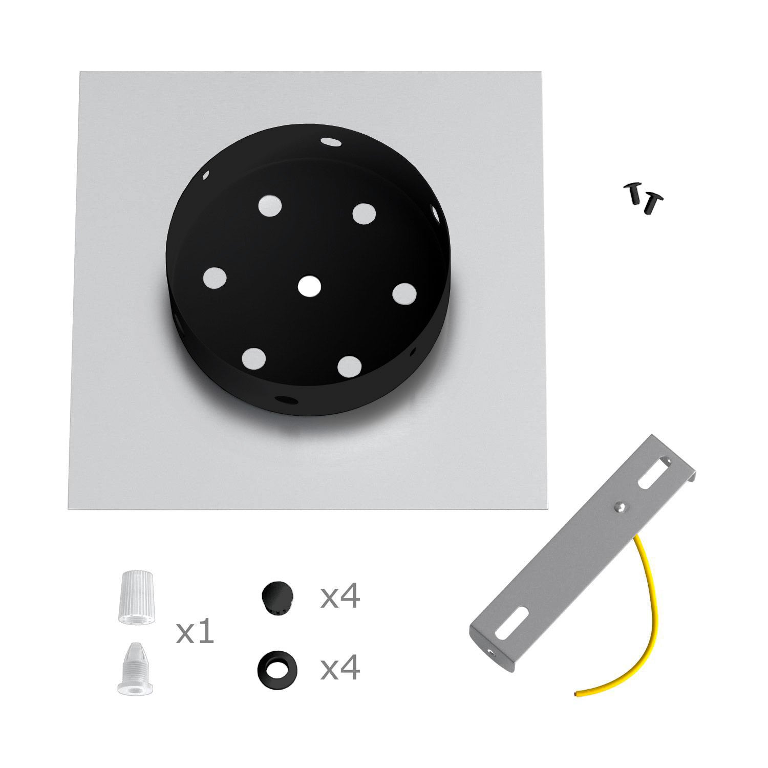 Rosone Rose-One quadrato, 200 mm con 1 foro e 4 fori laterali - Mostarda Nero