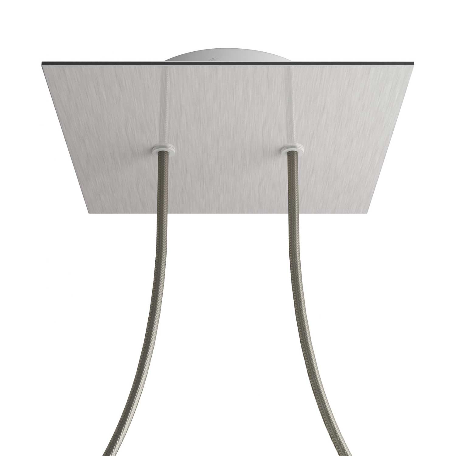 Rosone Rose - One quadrato, 200 mm con 2 fori e 4 fori laterali - Dibond Acciaio satinato - Creative Cables