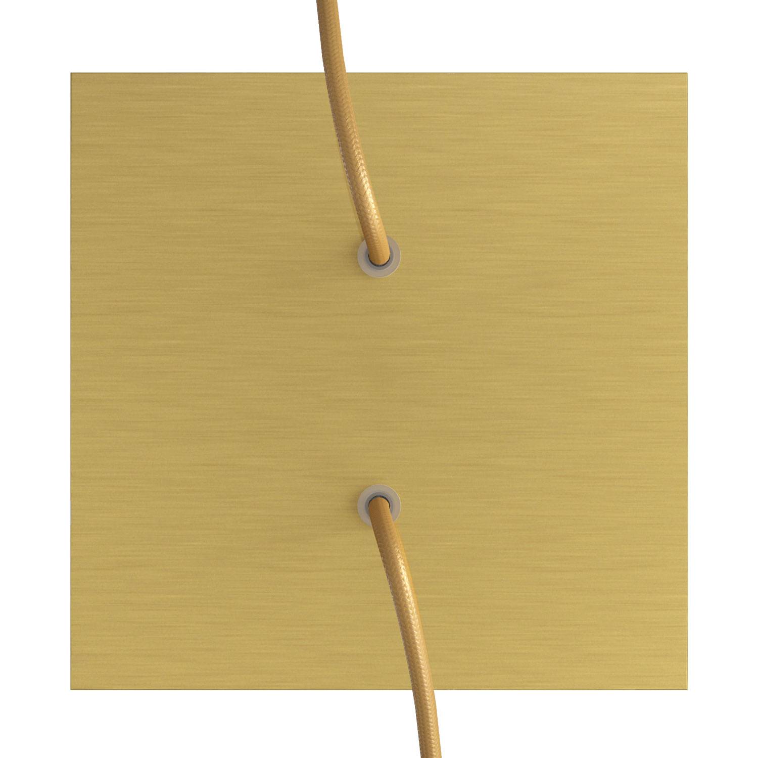 Rosone Rose - One quadrato, 200 mm con 2 fori e 4 fori laterali - Dibond Ottone satinato - Creative Cables