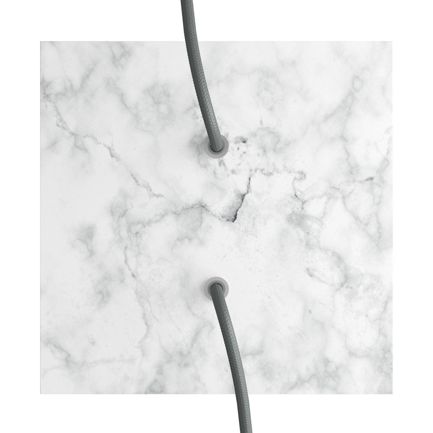 Rosone Rose - One quadrato, 200 mm con 2 fori e 4 fori laterali - Marmo Carrara - Creative Cables