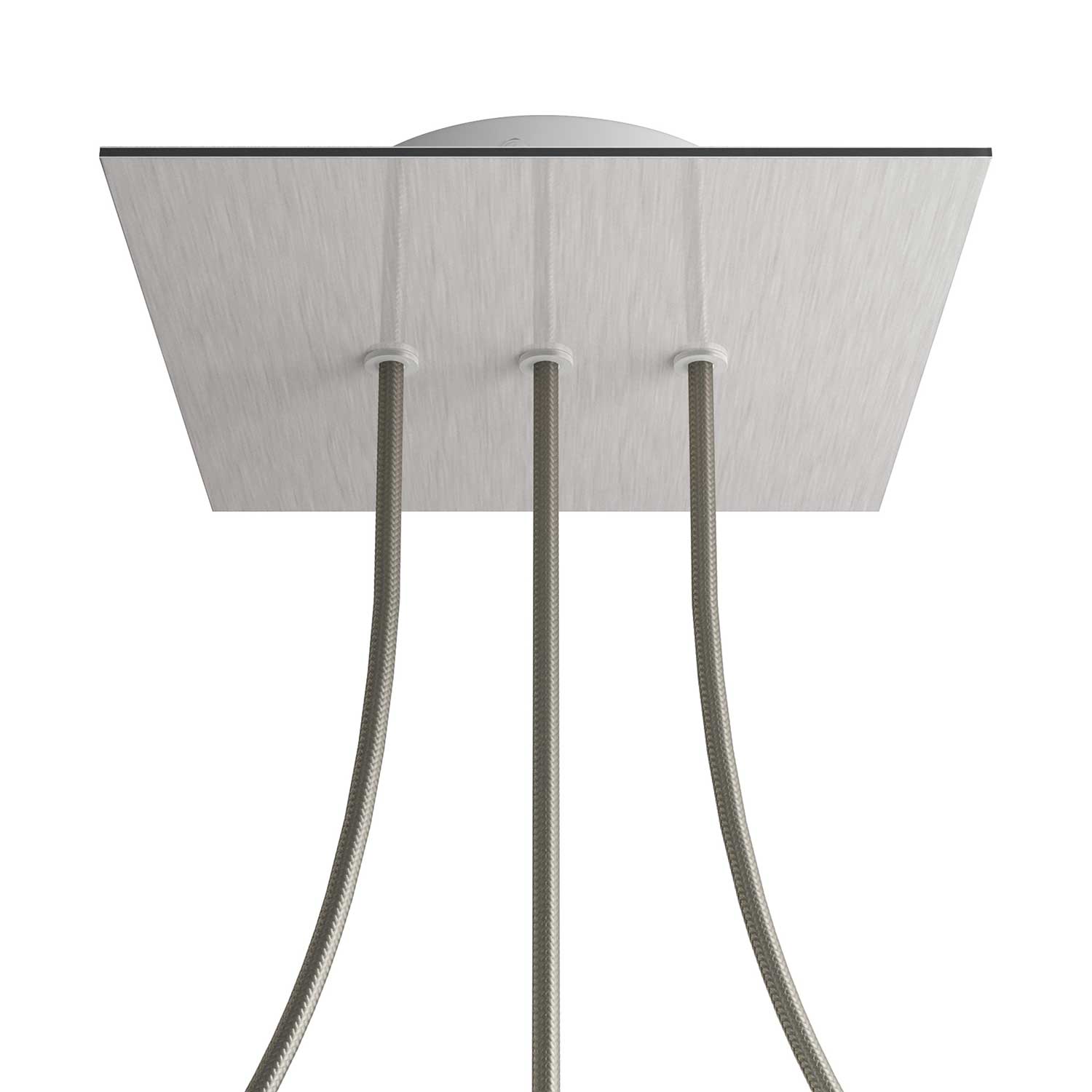 Rosone Rose - One quadrato, 200 mm con 3 fori in linea e 4 fori laterali - Dibond Acciaio satinato - Creative Cables