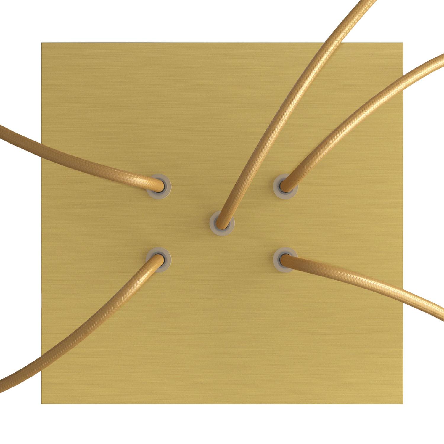 Rosone Rose-One quadrato, 200 mm con 5 fori e 4 fori laterali - Dibond Ottone satinato Bianco