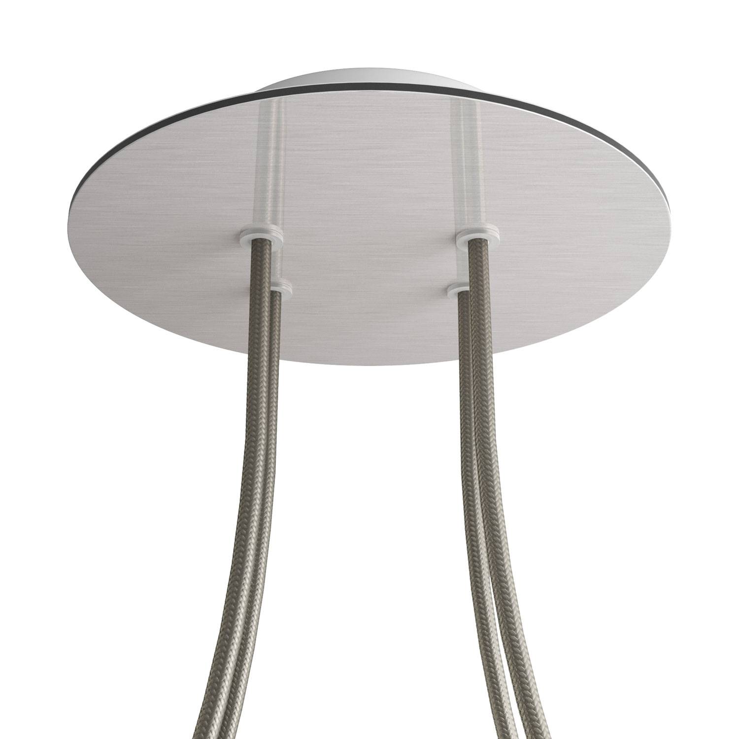 Rosone Rose - One rotondo, diametro 200 mm con 4 fori e 4 fori laterali - Dibond Acciaio satinato - Creative Cables