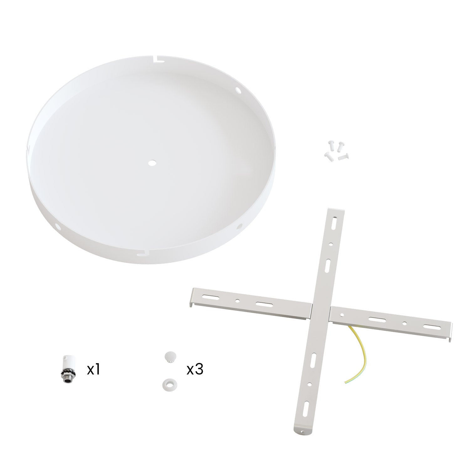 Rosone rotondo in alluminio Ø 30 cm con staffa e cavo di messa a terra, con 1 foro centrale - Bianco Opaco 3