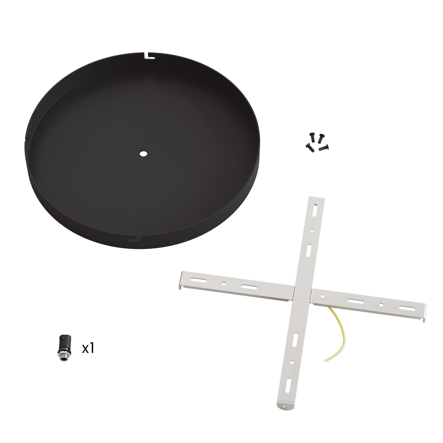 Rosone rotondo in alluminio Ø 30 cm con staffa e cavo di messa a terra, con 1 foro centrale - Nero 0