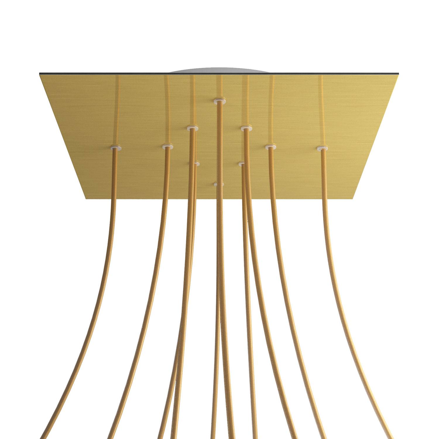 Rosone XXL Rose - One quadrato, 400 mm con 10 fori e 4 fori laterali - Dibond Ottone satinato - Creative Cables