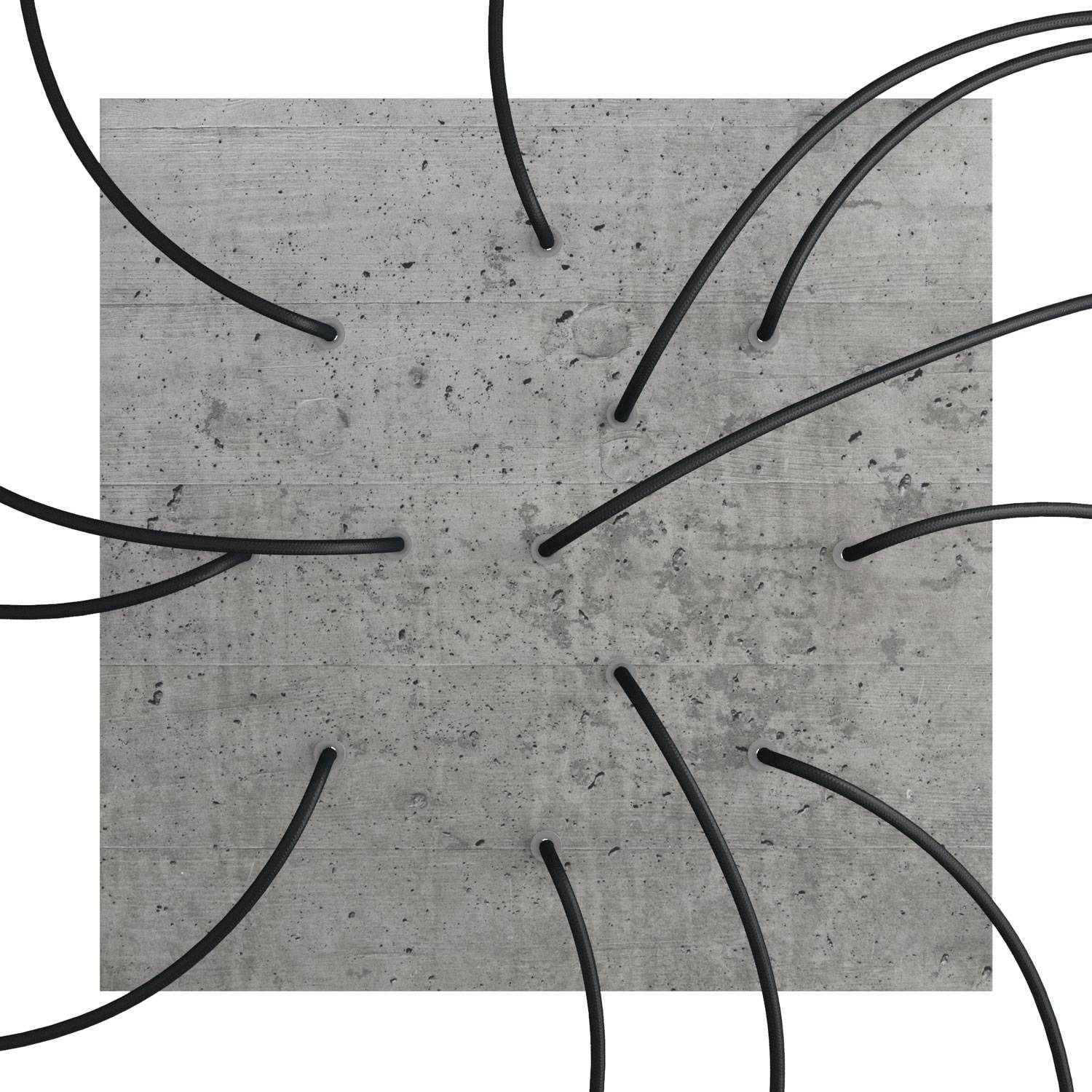 Rosone XXL Rose - One quadrato, 400 mm con 12 fori e 4 fori laterali - Cemento - Creative Cables