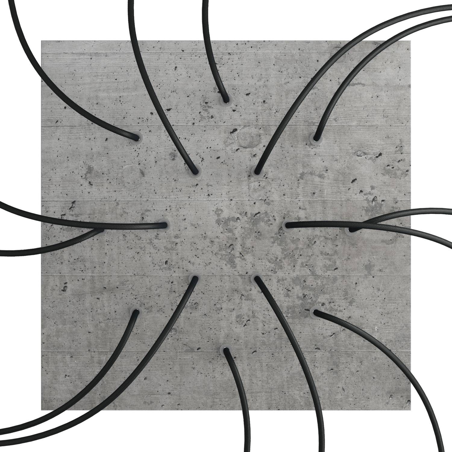 Rosone XXL Rose - One quadrato, 400 mm con 14 fori e 4 fori laterali - Cemento - Creative Cables