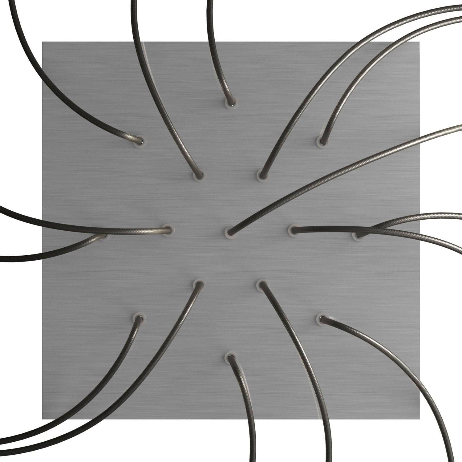 Rosone XXL Rose - One quadrato, 400 mm con 15 fori e 4 fori laterali - Dibond Acciaio satinato - Creative Cables