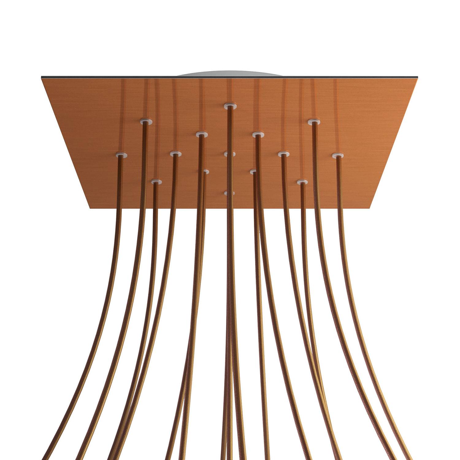 Rosone XXL Rose - One quadrato, 400 mm con 15 fori e 4 fori laterali - Dibond Rame satinato - Creative Cables