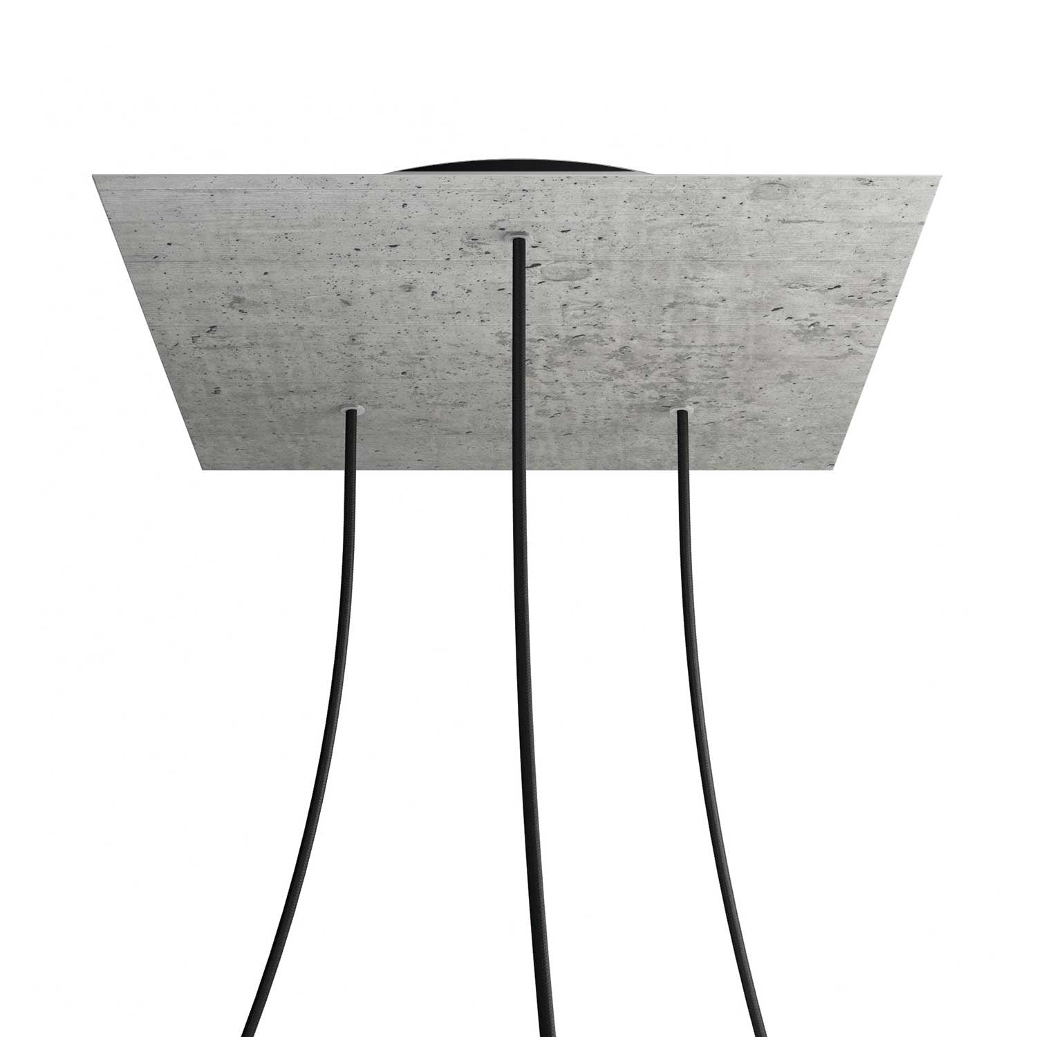 Rosone XXL Rose-One quadrato, 400 mm con 3 fori e 4 fori laterali - Cemento Nero