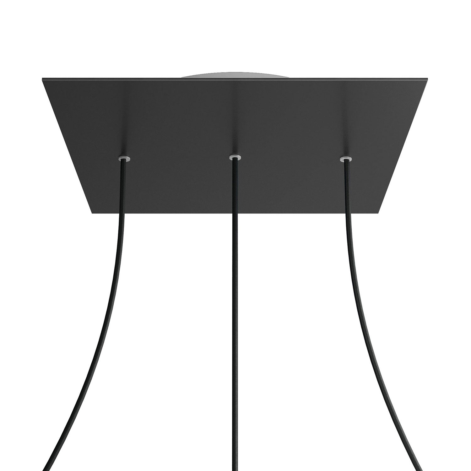 Rosone XXL Rose - One quadrato, 400 mm con 3 fori in linea e 4 fori laterali - Nero opaco - Creative Cables