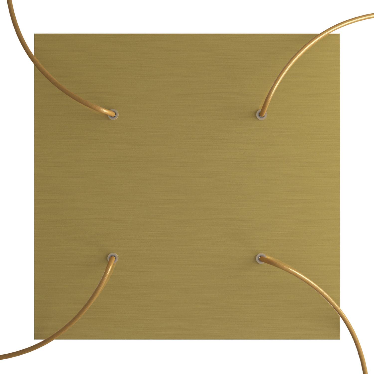 Rosone XXL Rose - One quadrato, 400 mm con 4 fori e 4 fori laterali - Dibond Ottone satinato - Creative Cables