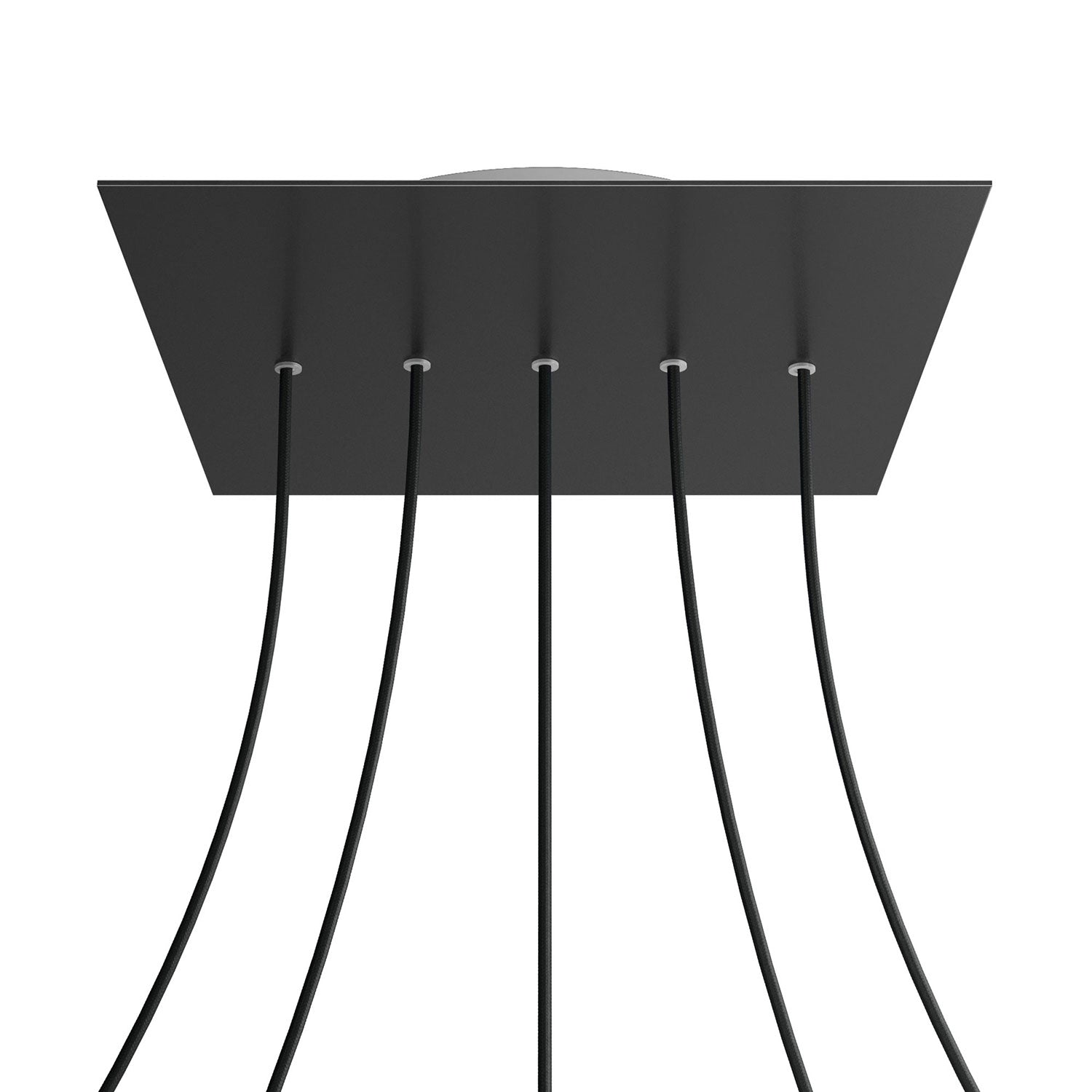 Rosone XXL Rose - One quadrato, 400 mm con 5 fori in linea e 4 fori laterali - Nero opaco - Creative Cables