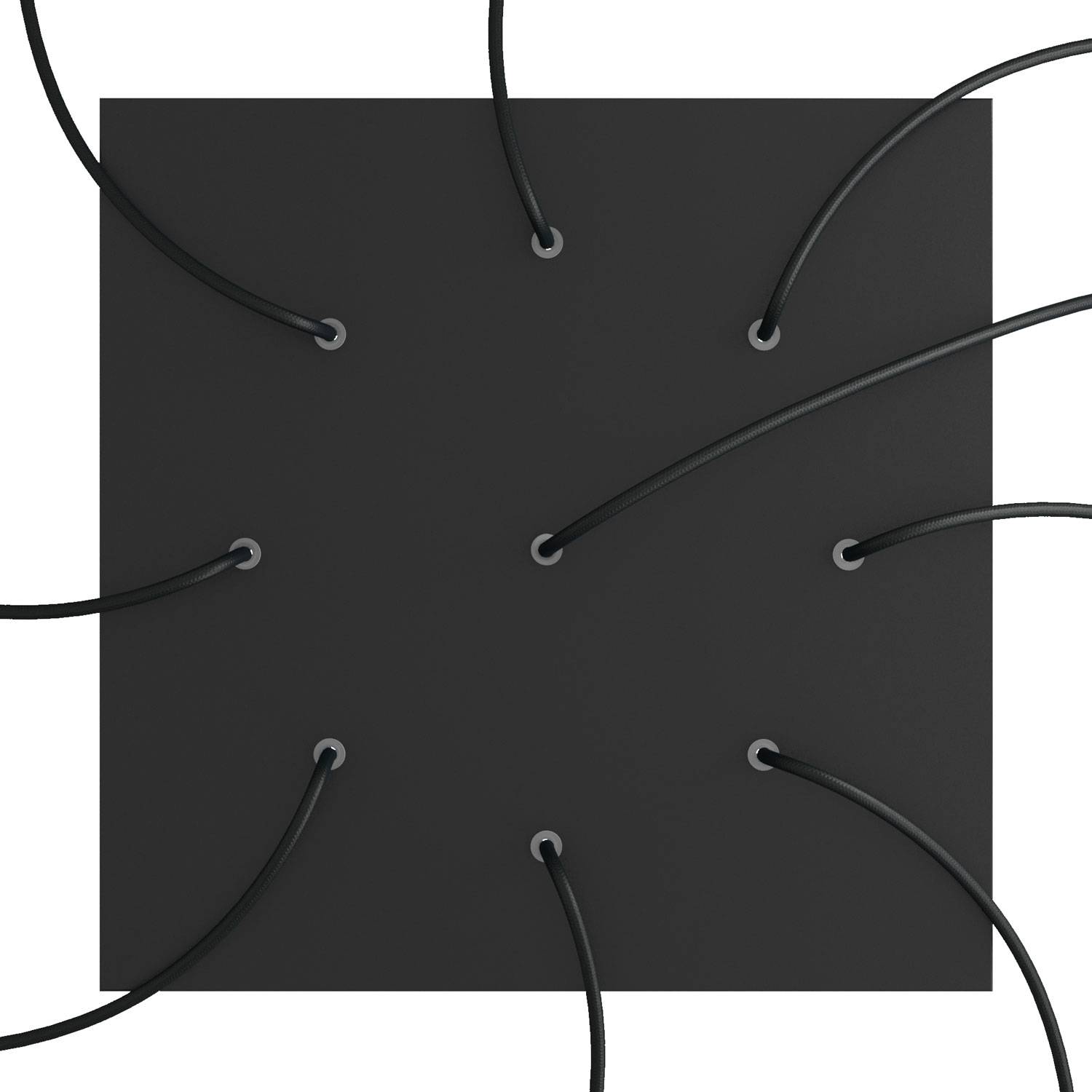 Rosone XXL Rose - One quadrato, 400 mm con 9 fori e 4 fori laterali - Nero opaco - Creative Cables