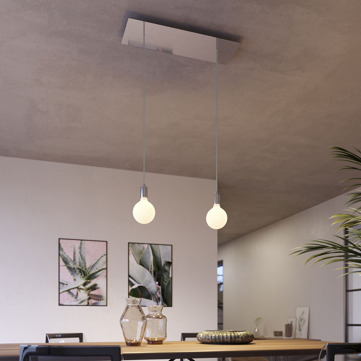 Rosone XXL Rose-One rettangolare a 2 fori e 6 fori laterali, dimensioni 675 x 225 mm - Dibond Acciaio satinato Bianco