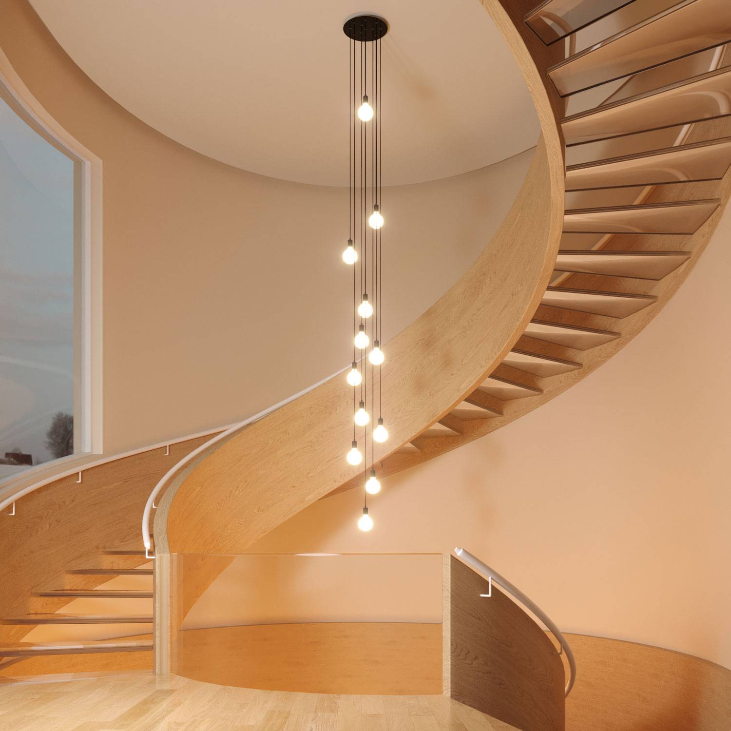 Rosone XXL Rose-One rotondo, diametro 400 mm con 12 fori e 4 fori laterali - Dibond Acciaio satinato Bianco