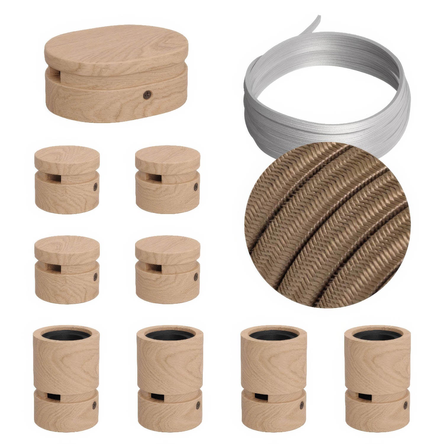 Sistema Filé Symmetric Kit - con cavo CM27 di 5 m per catenaria e 9 componenti in legno per interni